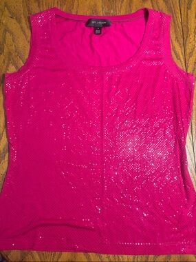 St. John Bright Pink Sequin Scoop Neck Tank